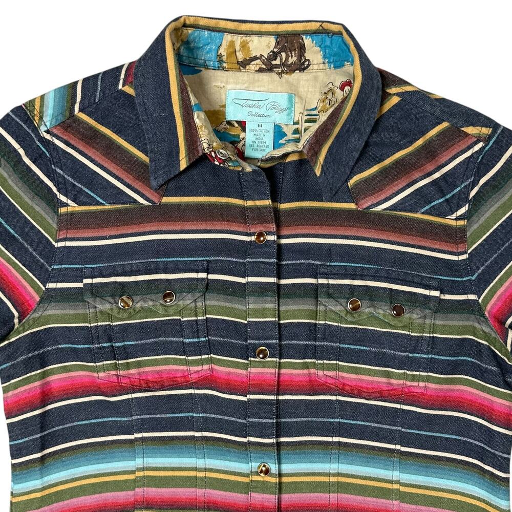 Tasha Polizzi Pearl Snap Western Shirt Serape Stripe Rodeo Cowgirl Sz M - Picture 4 of 8